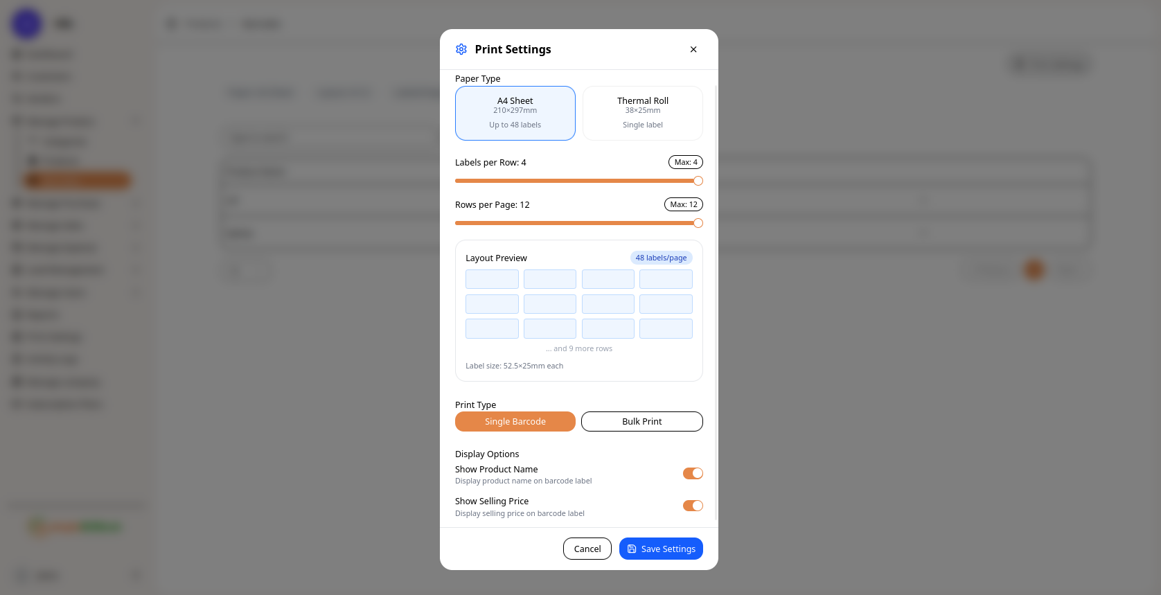 Print Settings Configuration