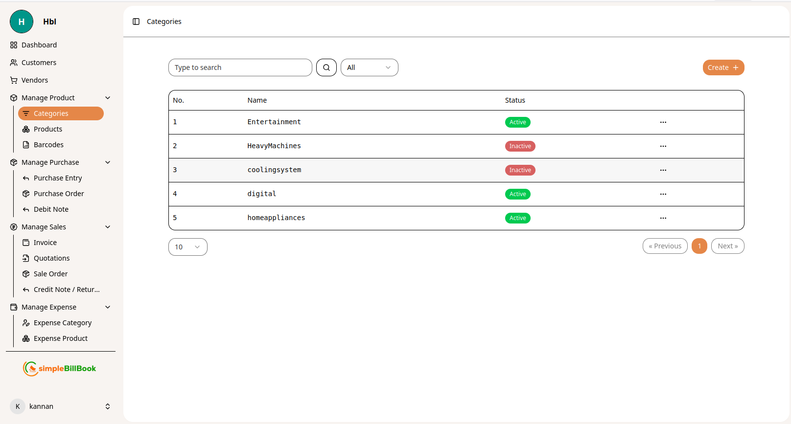 Categories List View