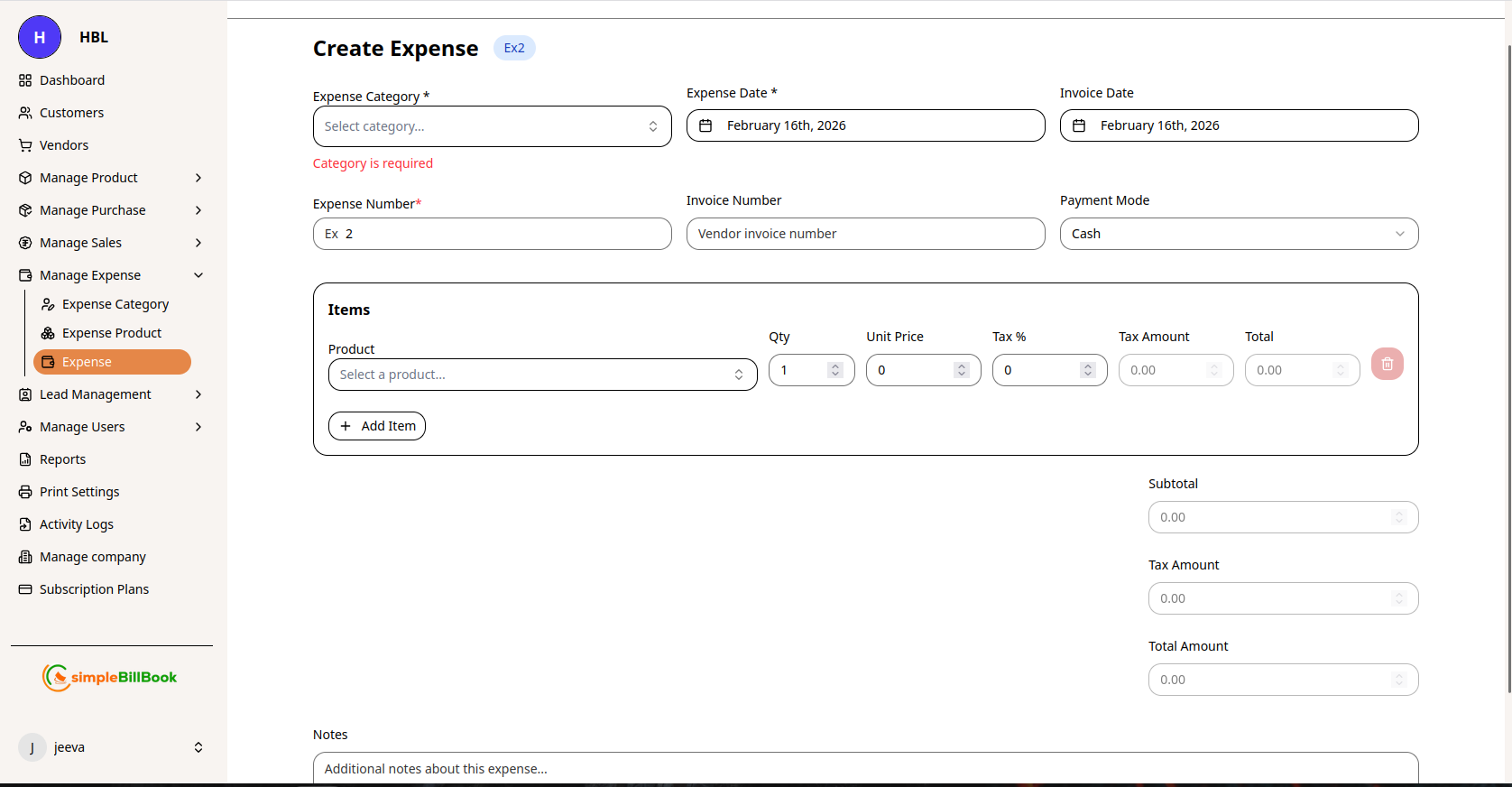 New Expense Form