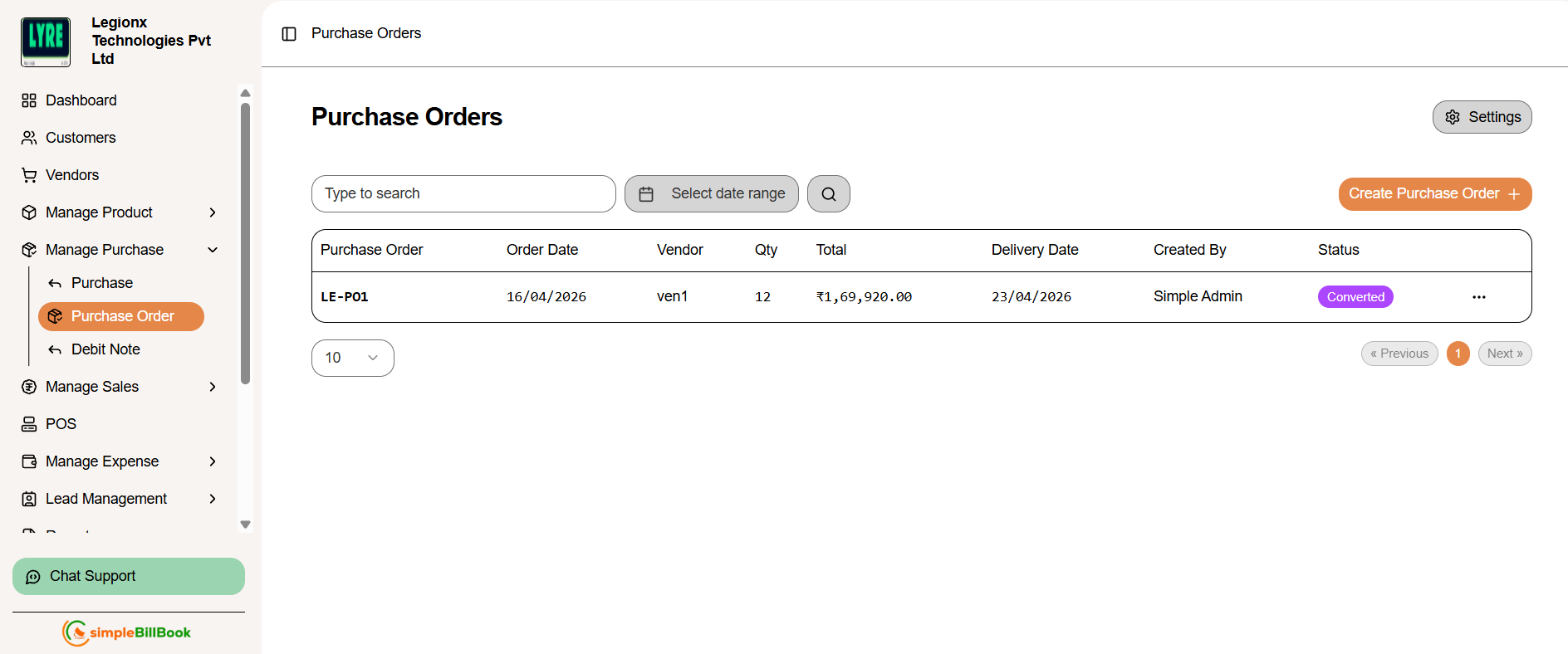 Purchase Orders List