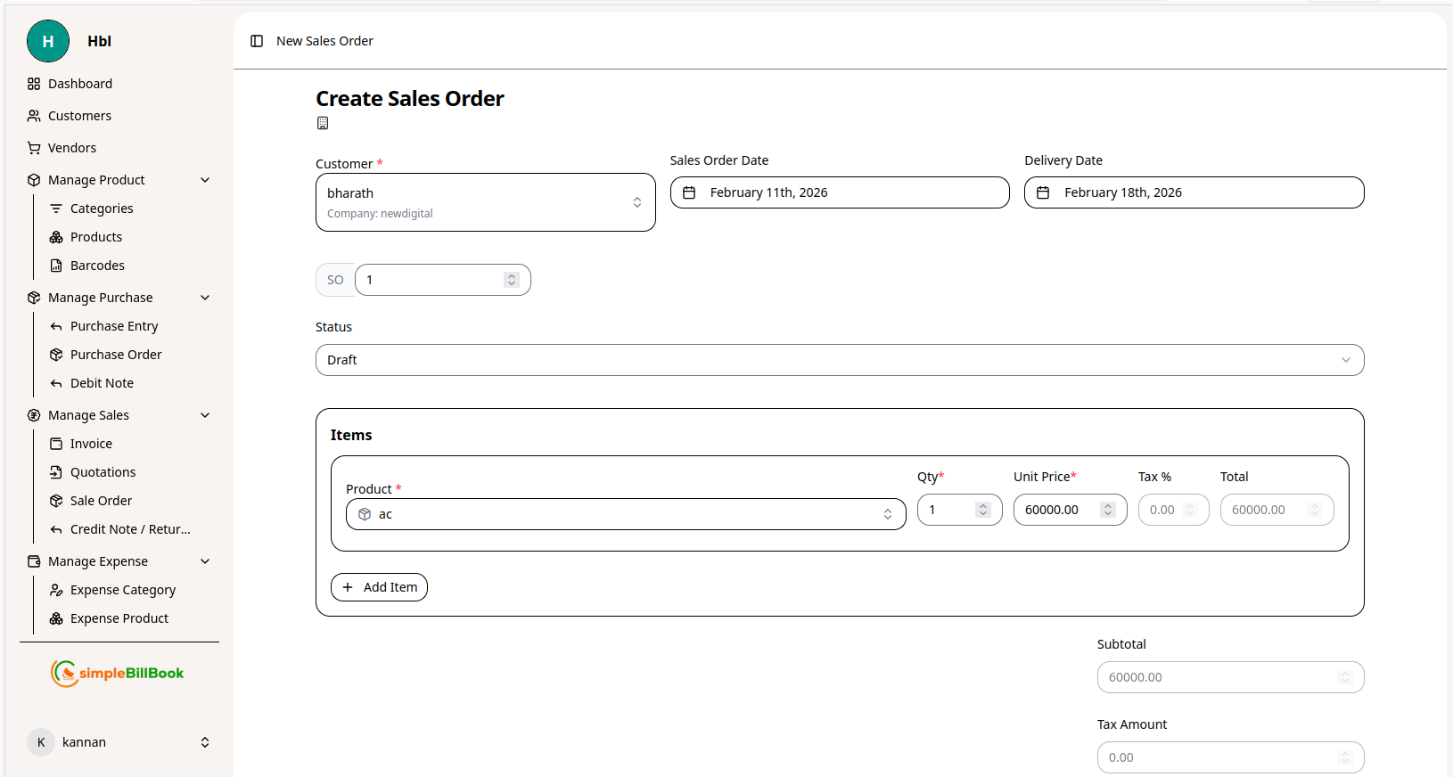 New Sales Order Form