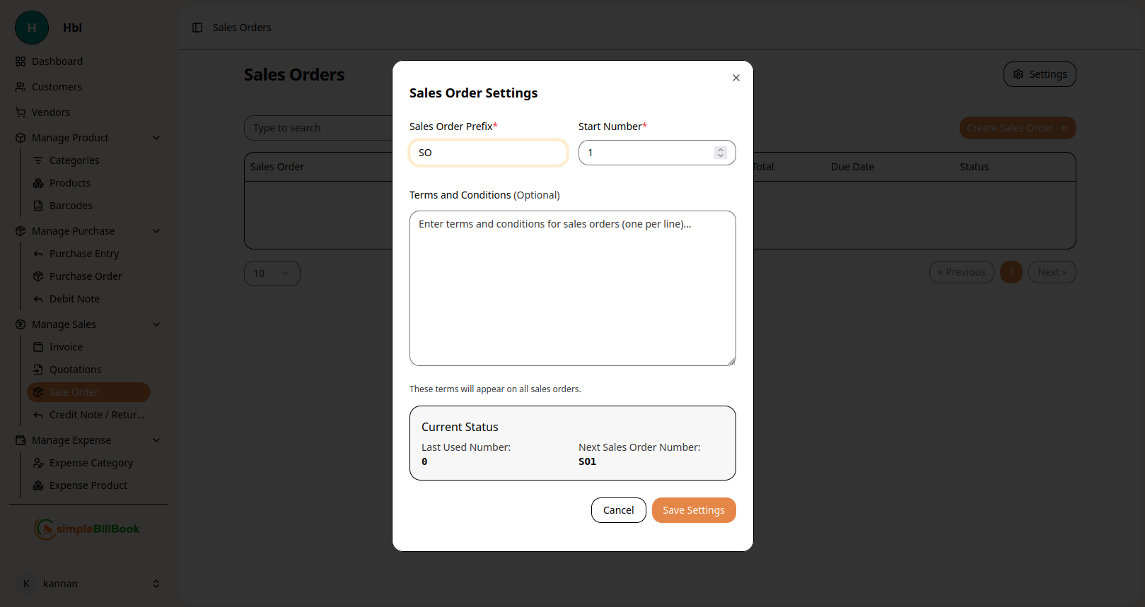 Sales Order Settings